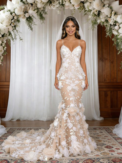 Mermaid Tulle 3D Flower Straps Wedding Dress